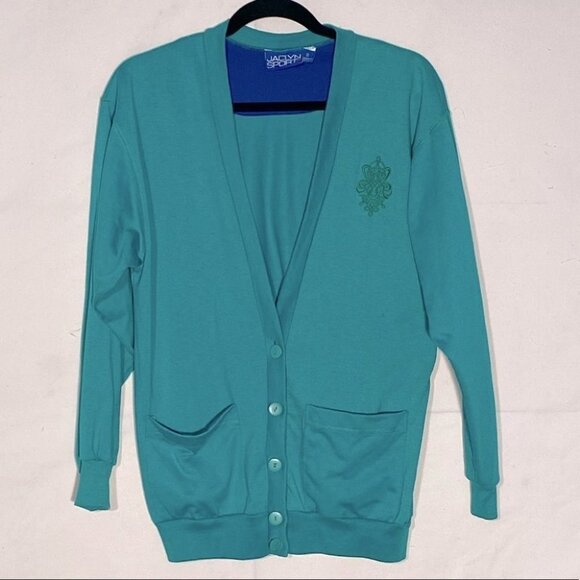 Vintage Jaclyn Sport Green Cardigan With Pockets S - Picture 1 of 10
